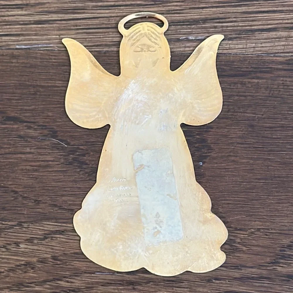 Vtg 1991 Gloria Duchin gold brass praying angel Christmas tree ornament‎